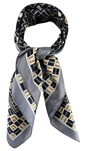 TigerTie Damen Nickituch Halstuch in silber schwarz anthrazit beige gemustert - Größe 60 x 60 cm von TigerTie