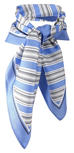 TigerTie Damen Satin Nickituch in blau weiss grau schwarz gestreift - 100% Seide - Gr. 52 x 52 cm von TigerTie