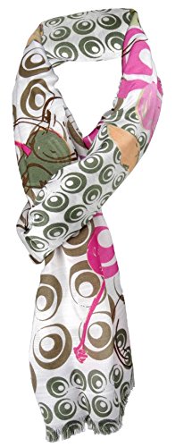 TigerTie Damen Schal in pink oliv grün braun weiß mit Kirschen- und Kreismoitiven und kleinen Fransen - Gr. 180 x 50 cm von TigerTie