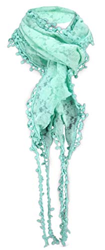 TigerTie Damenschal in mint grün Uni gemustert mit Bommeln Größe 25 x 210 cm - Schals von TigerTie