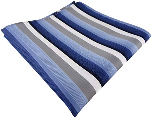 TigerTie Designer Einstecktuch in blau dunkelblau grau weiss gestreift - Stecktuchgröße 30 x 30 cm von TigerTie