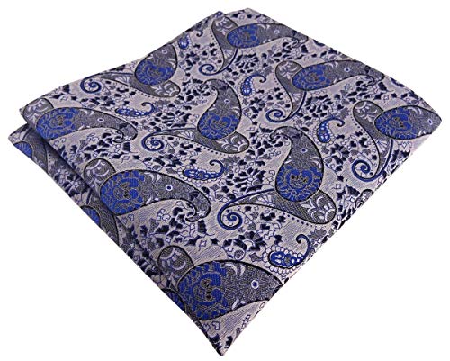 TigerTie Designer Einstecktuch in blau marine royal silbergrau Paisley gemustert von TigerTie