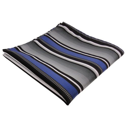 TigerTie Designer Einstecktuch in blau silber grau weiss schwarz gestreift - Stecktuchgröße 30 x 30 cm von TigerTie