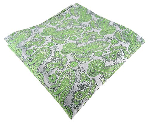 TigerTie Designer Einstecktuch in grün silber Paisley gemustert - Größe 30 x 30 cm von TigerTie