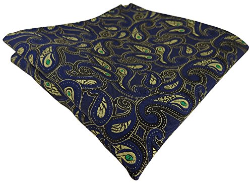 TigerTie Designer Einstecktuch in marine gold grün schwarz Paisley gemustert von TigerTie