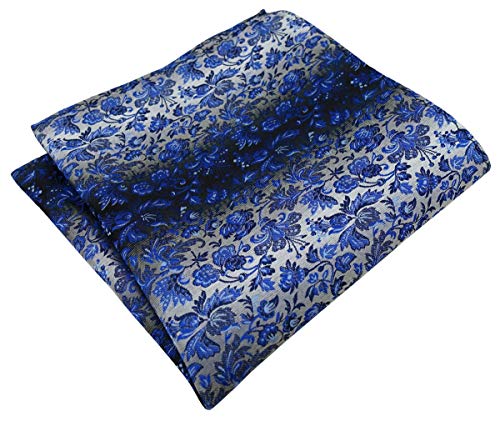 TigerTie Designer Einstecktuch in marine royal blau silber geblümt gemustert - Stecktuchgröße 30 x 30 cm von TigerTie