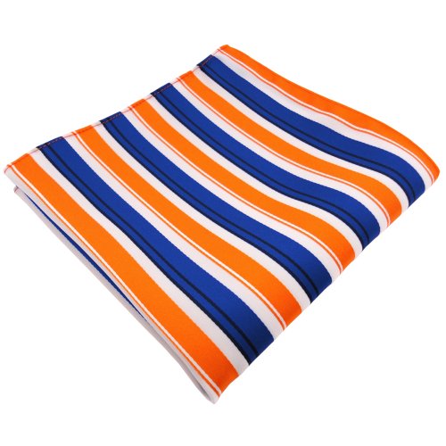 TigerTie Designer Einstecktuch in orange blau schwarz weiß gestreift - Pochette Stecktuch 30 x 30 cm von TigerTie
