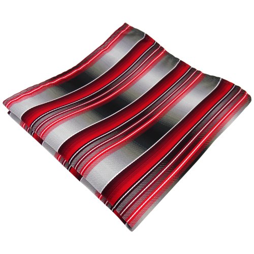 TigerTie Designer Einstecktuch in rot verkehrsrot anthrazit silber grau gestreift - Stecktuchgröße 30 x 30 cm von TigerTie