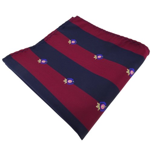 TigerTie Designer Einstecktuch in rot weinrot dunkelblau gestreift mit Wappen gemustert von TigerTie