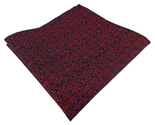 TigerTie Designer Einstecktuch in rot weinrot dunkelrot schwarz florales Muster - Stecktuchgröße 30 x 30 cm von TigerTie