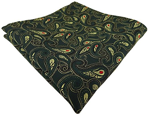 TigerTie Designer Einstecktuch in tannengrün gold rot schwarz Paisley gemustert von TigerTie