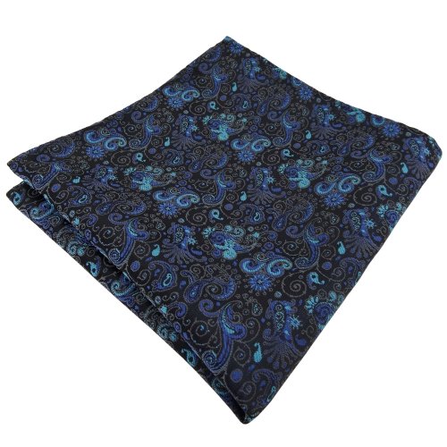 TigerTie Designer Einstecktuch in türkis ozeanblau schwarz grau paisley von TigerTie