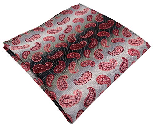 TigerTie Designer Einstecktuch in weinrot roserot anthrazit grausilber Paisley gemustert - Stecktuchgröße 30 x 30 cm von TigerTie