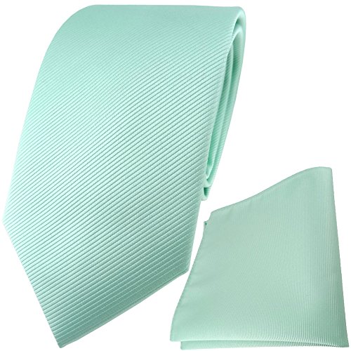 TigerTie Designer Krawatte Einstecktuch in mint grün einfarbig uni Rips von TigerTie