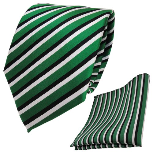 TigerTie Designer Krawatte Designer Einstecktuch in grün signalgrün schwarz weiss gestreift von TigerTie