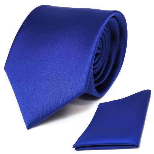 TigerTie Designer Krawatte Einstecktuch in blau royalblau einfarbig uni von TigerTie