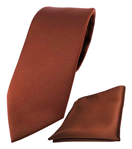 TigerTie Designer Krawatte Einstecktuch in braun rot rotbraun einfarbig uni von TigerTie