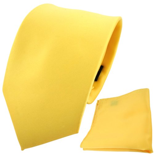 TigerTie Designer Krawatte Einstecktuch in gelb hellgelb zinkgelb einfarbig uni von TigerTie