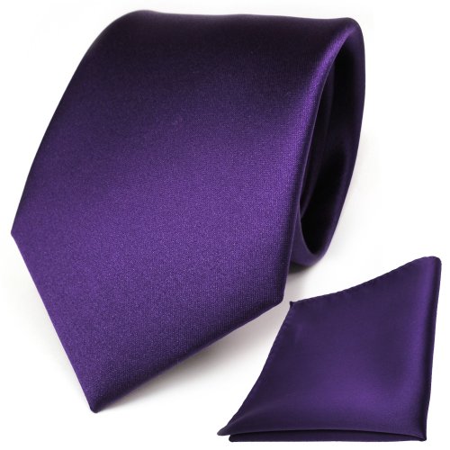TigerTie Designer Krawatte Einstecktuch in lila dunkellila einfarbig uni von TigerTie