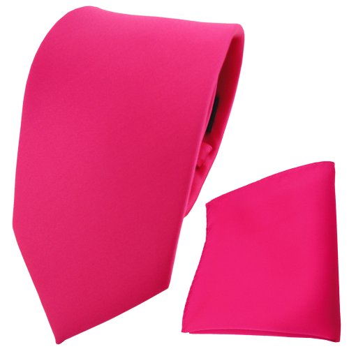TigerTie Designer Krawatte Einstecktuch in pink knallpink neonfarben einfarbig uni von TigerTie