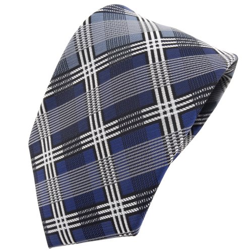 TigerTie Designer Krawatte blau silber grau schwarz kariert - Schlips Tie von TigerTie