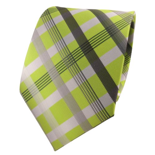 TigerTie Designer Krawatte grün hellgrün silber grau anthrazit kariert - Binder von TigerTie