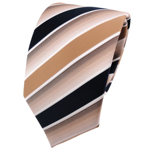 TigerTie Designer Krawatte in beige braun dunkelblau weiß gestreift von TigerTie