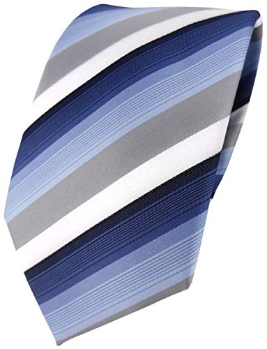 TigerTie Designer Krawatte in blau dunkelblau grau weiss gestreift - Tie Binder von TigerTie