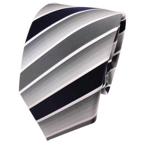 TigerTie Designer Krawatte in blau dunkelblau grau weiß gestreift von TigerTie