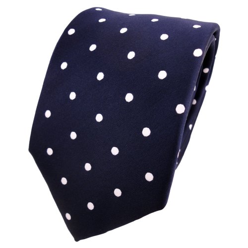 TigerTie Designer Krawatte in blau dunkelblau royal weiß gepunktet - Schlips Binder Tie von TigerTie