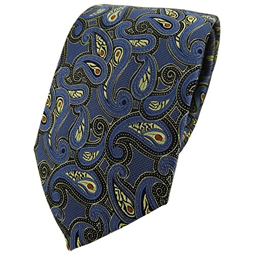 TigerTie Designer Krawatte in blau gold rot schwarz Paisley gemustert von TigerTie