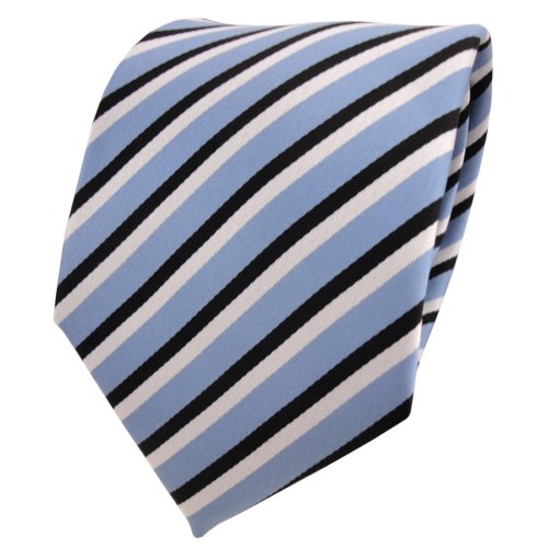 TigerTie Designer Krawatte in blau graublau schwarz weiß gestreift von TigerTie