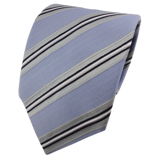 TigerTie Designer Krawatte in blau hellblau grau silber schwarz gestreift von TigerTie