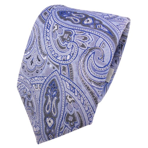 TigerTie Designer Krawatte in blau hellblau grau weiß Paisley gemustert von TigerTie