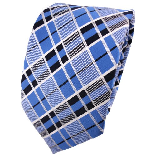 TigerTie Designer Krawatte in blau schwarz silber grau kariert von TigerTie