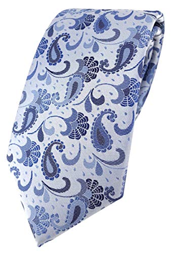 TigerTie Designer Krawatte in blau silberblau silber Paisley gemustert von TigerTie