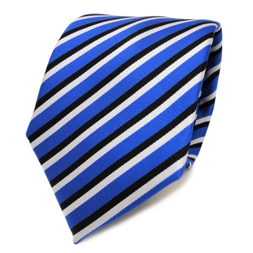 TigerTie Designer Krawatte in blau ultramarin schwarz weiss gestreift von TigerTie