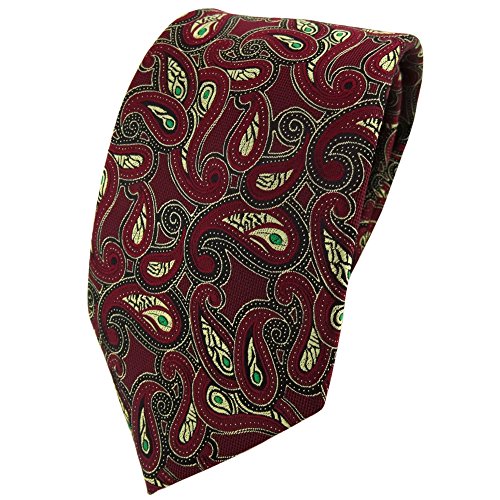 TigerTie Designer Krawatte in bordeaux gold grün schwarz Paisley gemustert von TigerTie