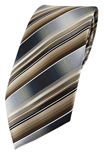 TigerTie Designer Krawatte in braun beige silber anthrazit grau gestreift von TigerTie