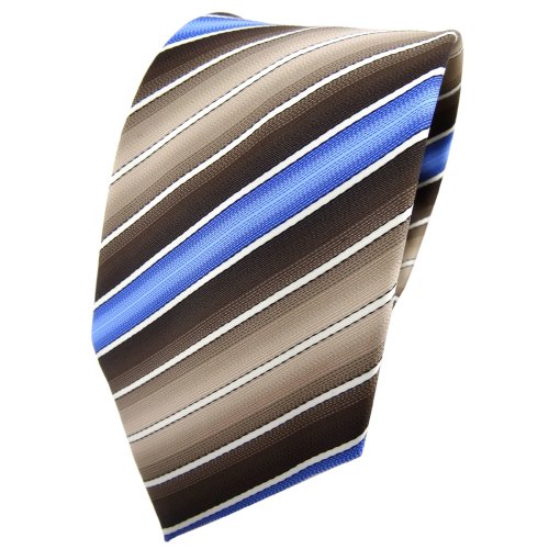 TigerTie Designer Krawatte in braun beigebraun blau creme gestreift von TigerTie