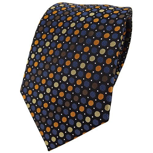 TigerTie Designer Krawatte in braun blau gold orange silber schwarz gepunktet von TigerTie