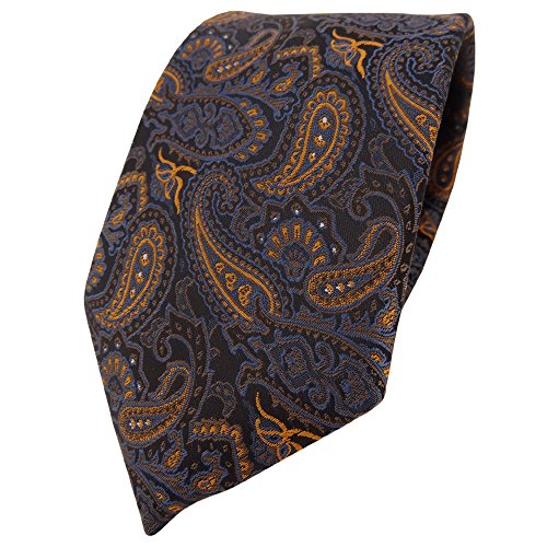 TigerTie Designer Krawatte in braun bronze gold blau schwarz Paisley gemustert von TigerTie