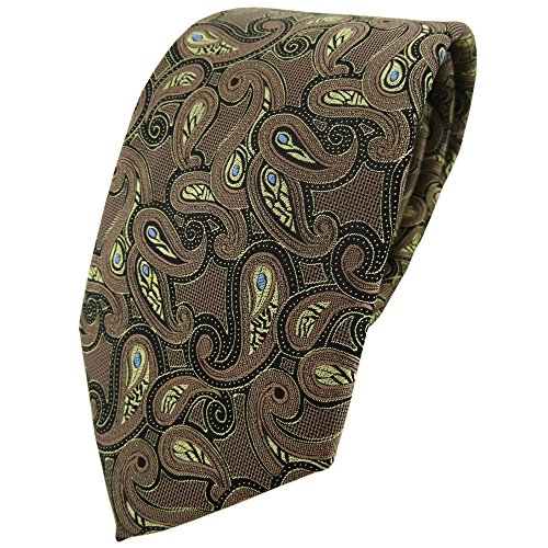 TigerTie Designer Krawatte in braun gold blau schwarz Paisley gemustert von TigerTie