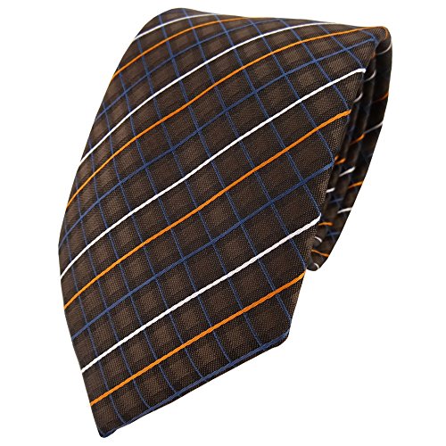 TigerTie Designer Krawatte in braun orange silberweiss dunkelblau gestreift von TigerTie