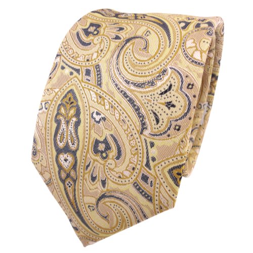 TigerTie Designer Krawatte in gelb gold beige sandgelb anthrazit Paisley - Schlips Binder von TigerTie