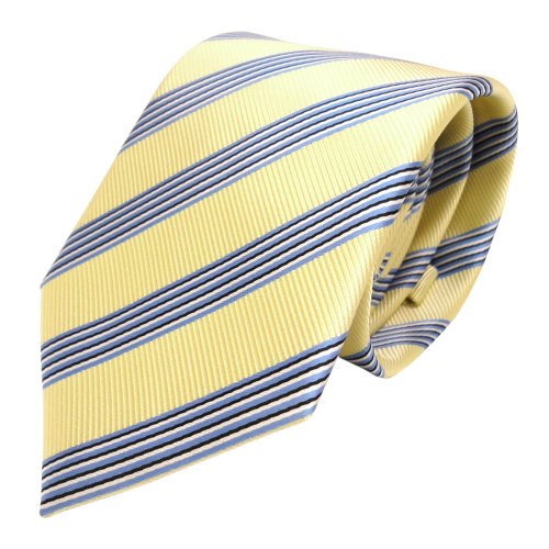 TigerTie Designer Krawatte in gelb gold blau schwarz weiss gestreift von TigerTie