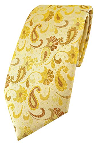 TigerTie Designer Krawatte in gelb senfgelb gold Paisley gemustert von TigerTie