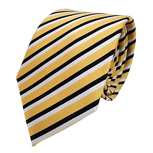 TigerTie Designer Krawatte in gold schwarz weiß gestreift von TigerTie