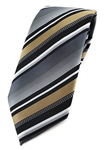 TigerTie Designer Krawatte in gold silber grau weiss schwarz gestreift von TigerTie