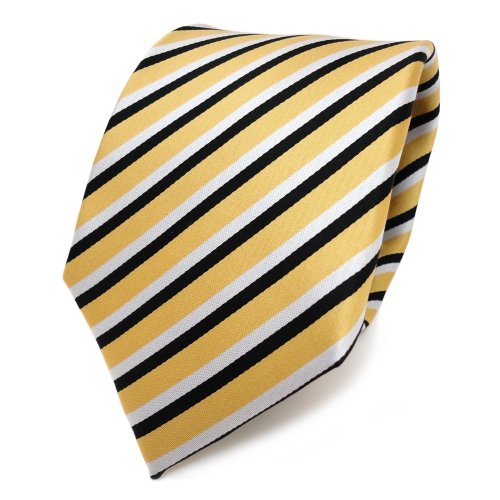 TigerTie Designer Krawatte in gold weiß schwarz gestreift von TigerTie